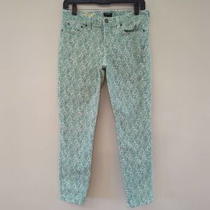 J. Crew Factory Stretch Toothpick Green Purple Floral Jeans Size 28